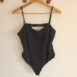 Super Down Black Strappy One-Piece Bodysuit Tank Top Stretchy Xl
